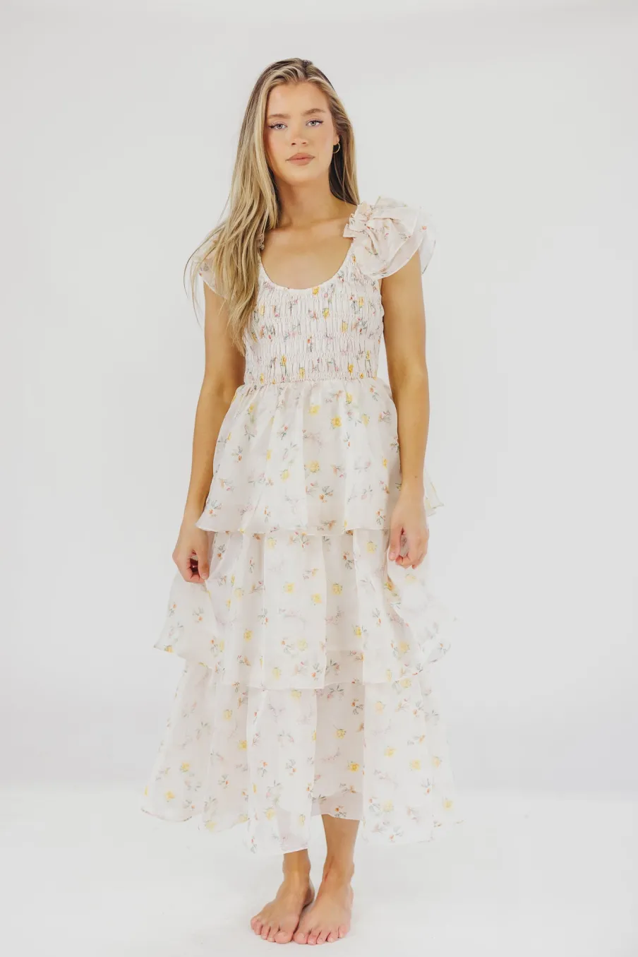 Online Worth Collective Forever & Always Midi Dress in Tiny Yellow Floral - Bump Friendly & In