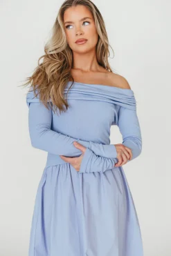 Sale Worth Collective Francis Long Sleeve Off-Shoulder Midi Dress in Blue