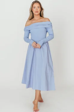 Sale Worth Collective Francis Long Sleeve Off-Shoulder Midi Dress in Blue