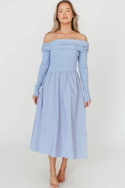 Sale Worth Collective Francis Long Sleeve Off-Shoulder Midi Dress in Blue