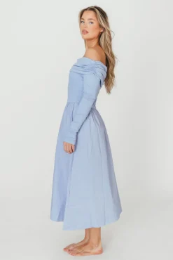 Sale Worth Collective Francis Long Sleeve Off-Shoulder Midi Dress in Blue