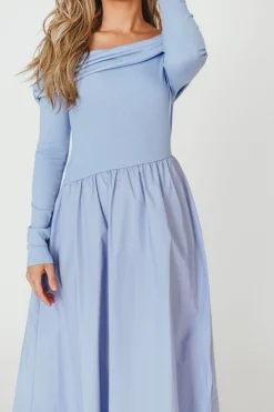 Sale Worth Collective Francis Long Sleeve Off-Shoulder Midi Dress in Blue
