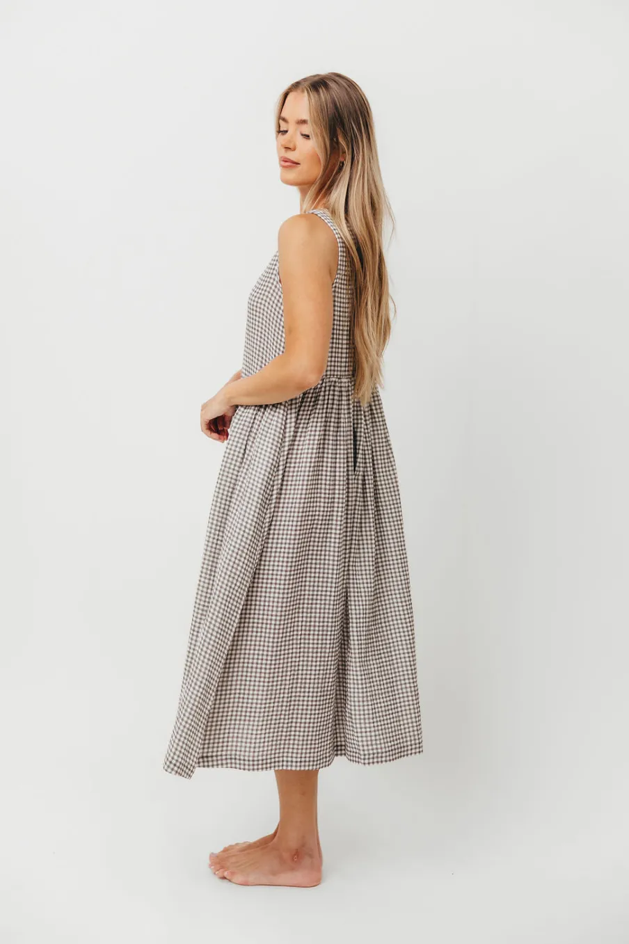 Best Worth Collective Frannie 100% Cotton Gingham Midi Dress in Ash