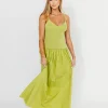 Sale Worth Collective Gaby V-Neck Sleeveless Mixed Media Maxi Dress in Green