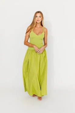 Sale Worth Collective Gaby V-Neck Sleeveless Mixed Media Maxi Dress in Green