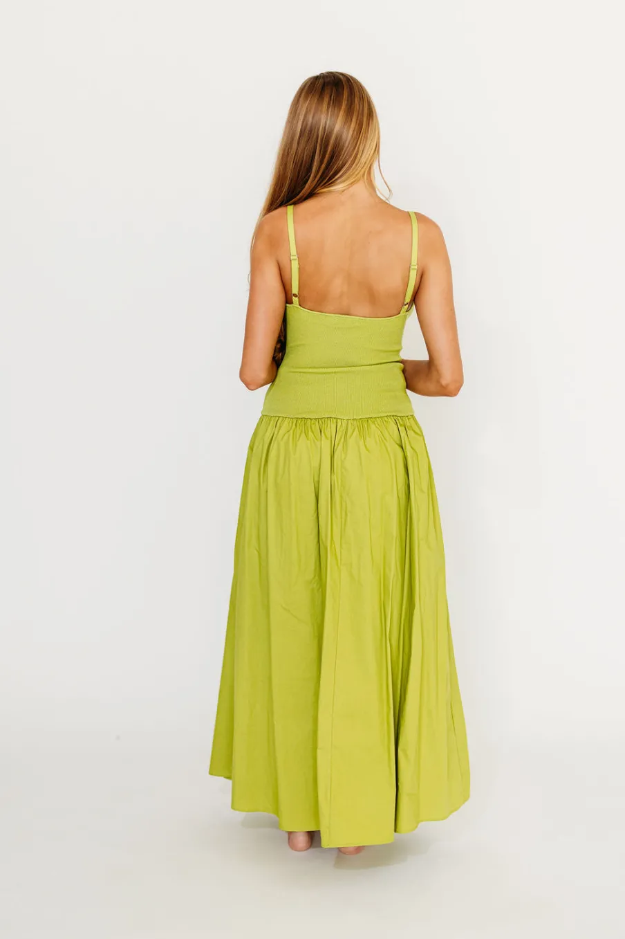 Sale Worth Collective Gaby V-Neck Sleeveless Mixed Media Maxi Dress in Green