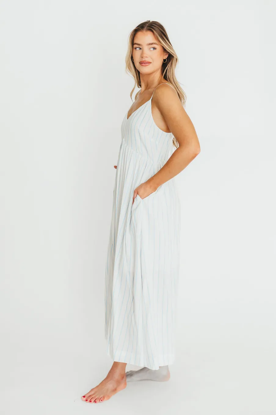 Online Worth Collective Genesis Stripe Midi Dress in White/Blue