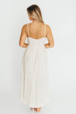 New Worth Collective Genesis Stripe Midi Dress in White/Taupe