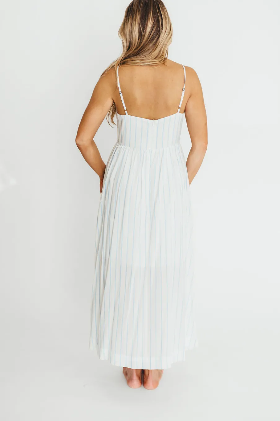 Online Worth Collective Genesis Stripe Midi Dress in White/Blue