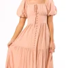 Hot Worth Collective Genevieve Tiered Maxi Dress in Peach Clay