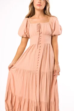 Hot Worth Collective Genevieve Tiered Maxi Dress in Peach Clay