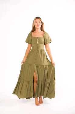 Fashion Worth Collective Genevieve Tiered Maxi Dress in Olive