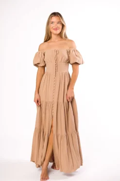 Discount Worth Collective Genevieve Tiered Maxi Dress in Latte