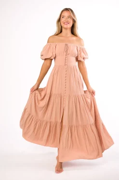 Hot Worth Collective Genevieve Tiered Maxi Dress in Peach Clay