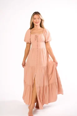 Hot Worth Collective Genevieve Tiered Maxi Dress in Peach Clay
