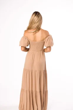 Discount Worth Collective Genevieve Tiered Maxi Dress in Latte