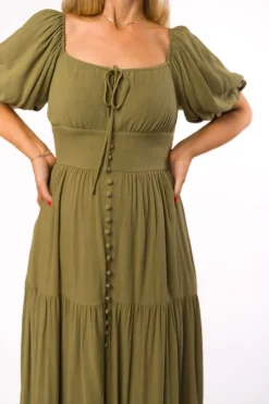 Fashion Worth Collective Genevieve Tiered Maxi Dress in Olive
