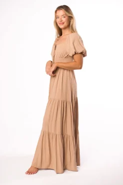 Discount Worth Collective Genevieve Tiered Maxi Dress in Latte