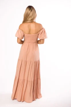 Hot Worth Collective Genevieve Tiered Maxi Dress in Peach Clay