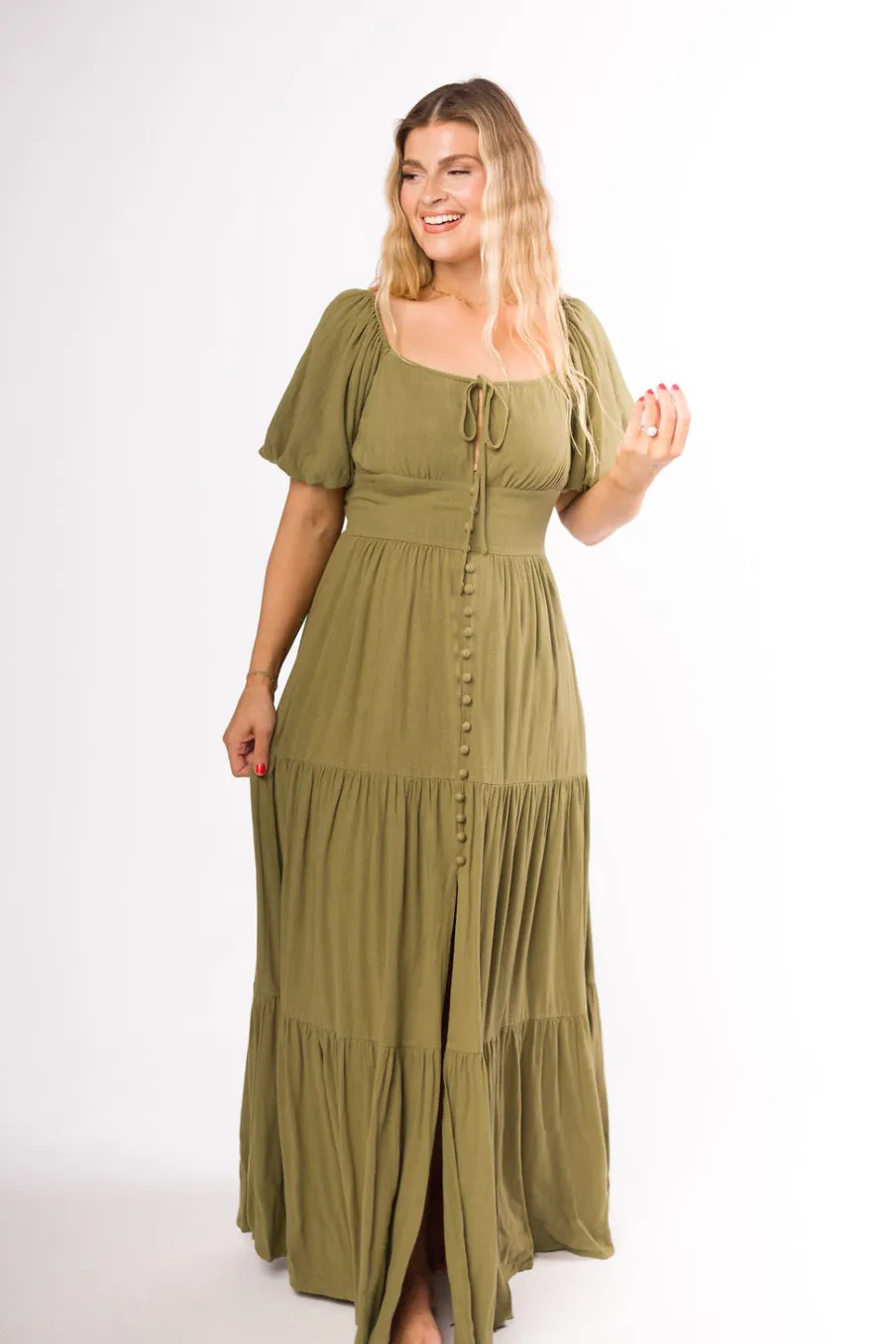 Fashion Worth Collective Genevieve Tiered Maxi Dress in Olive