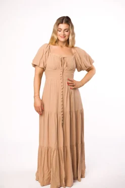 Discount Worth Collective Genevieve Tiered Maxi Dress in Latte