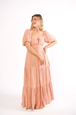 Hot Worth Collective Genevieve Tiered Maxi Dress in Peach Clay