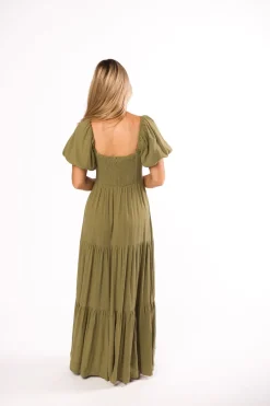 Fashion Worth Collective Genevieve Tiered Maxi Dress in Olive