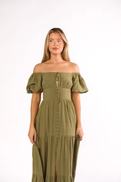 Fashion Worth Collective Genevieve Tiered Maxi Dress in Olive