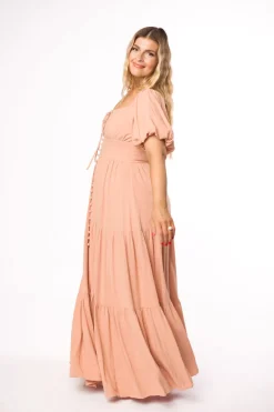 Hot Worth Collective Genevieve Tiered Maxi Dress in Peach Clay