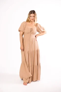 Discount Worth Collective Genevieve Tiered Maxi Dress in Latte