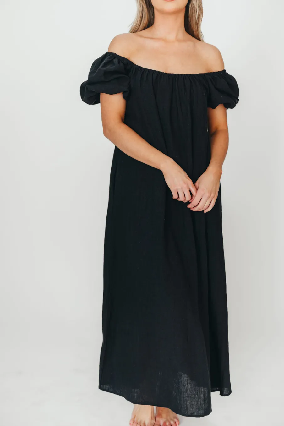 Discount Worth Collective Genoa 100% Linen Maxi Dress in Black - Bump Friendly
