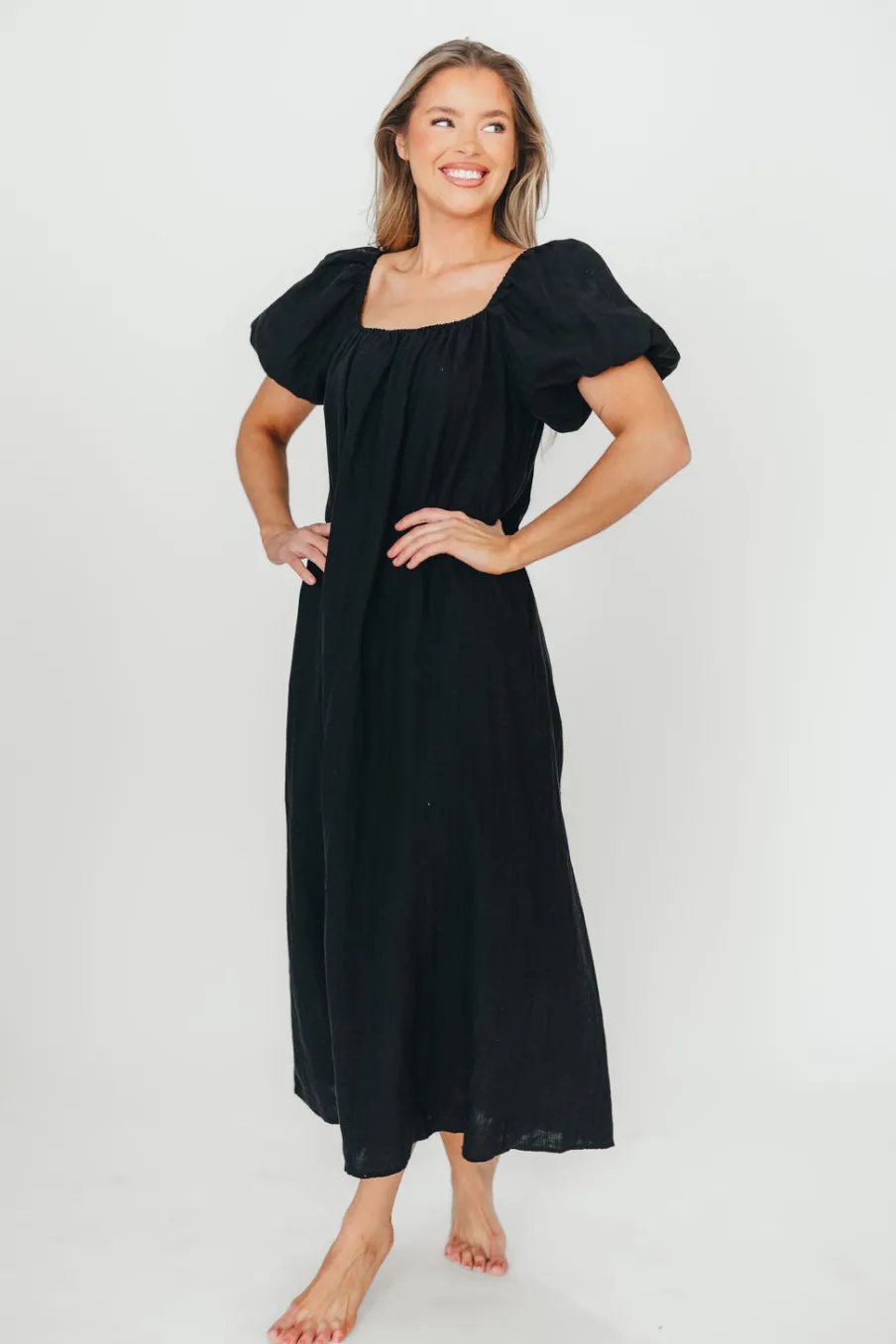 Discount Worth Collective Genoa 100% Linen Maxi Dress in Black - Bump Friendly