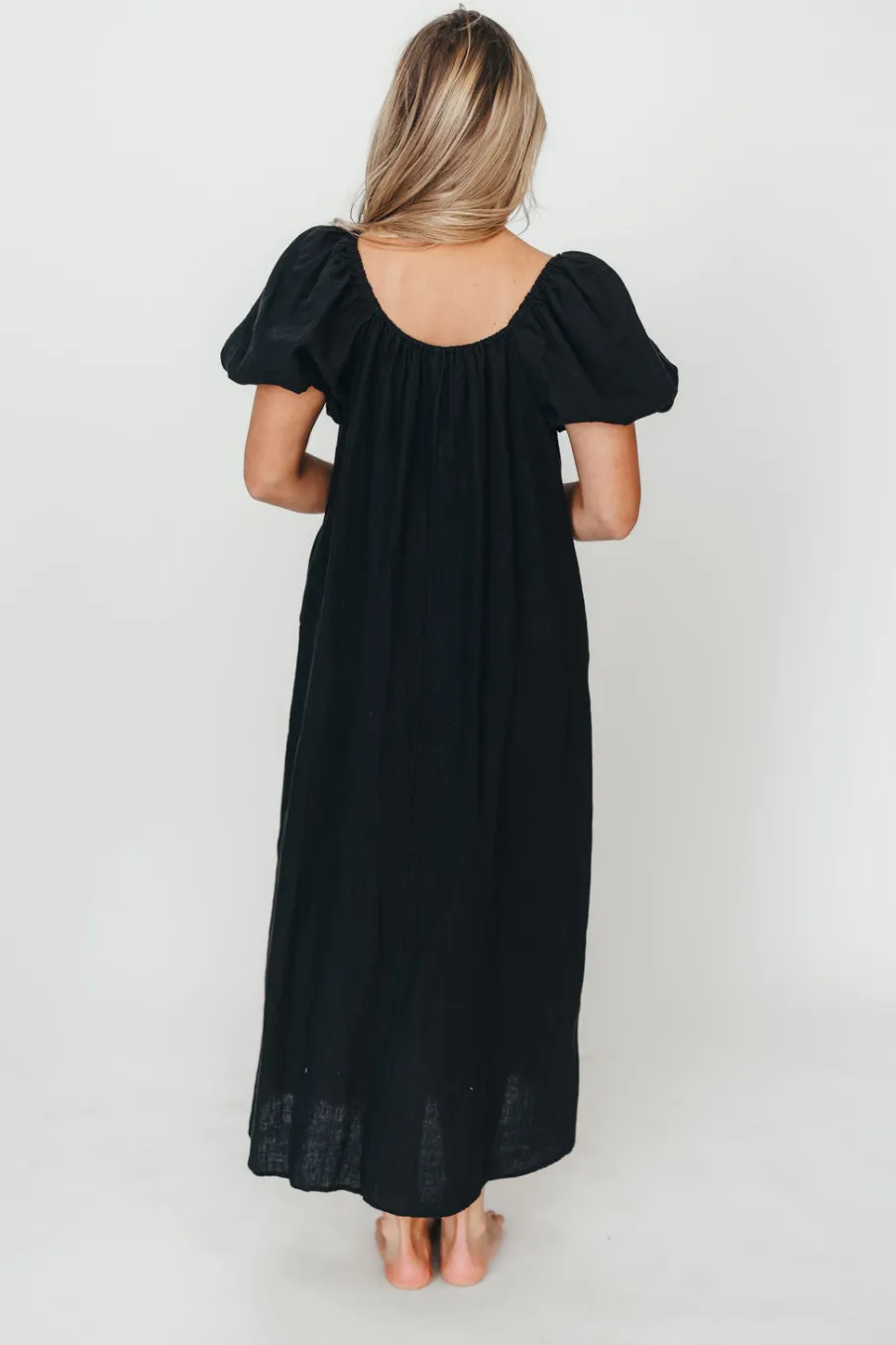 Discount Worth Collective Genoa 100% Linen Maxi Dress in Black - Bump Friendly