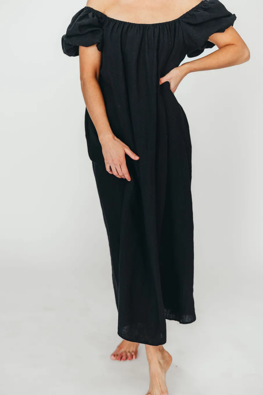 Discount Worth Collective Genoa 100% Linen Maxi Dress in Black - Bump Friendly