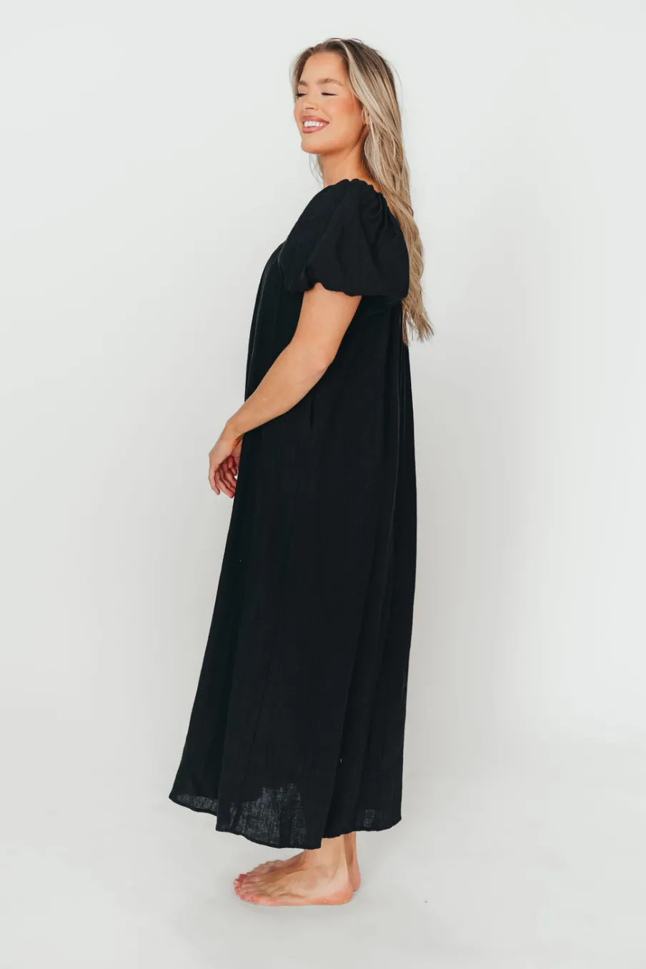 Discount Worth Collective Genoa 100% Linen Maxi Dress in Black - Bump Friendly