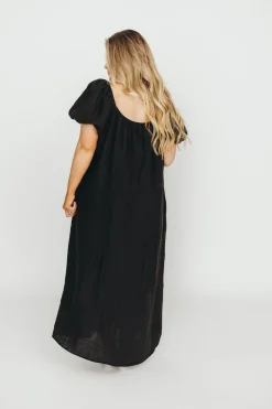 Discount Worth Collective Genoa 100% Linen Maxi Dress in Black - Bump Friendly