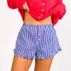 Fashion Worth Collective Georgia Gingham Ruffle Hem Shorts in Blue