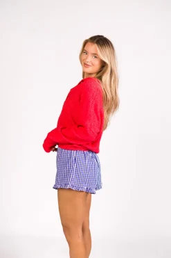 Fashion Worth Collective Georgia Gingham Ruffle Hem Shorts in Blue