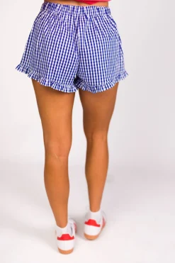 Fashion Worth Collective Georgia Gingham Ruffle Hem Shorts in Blue