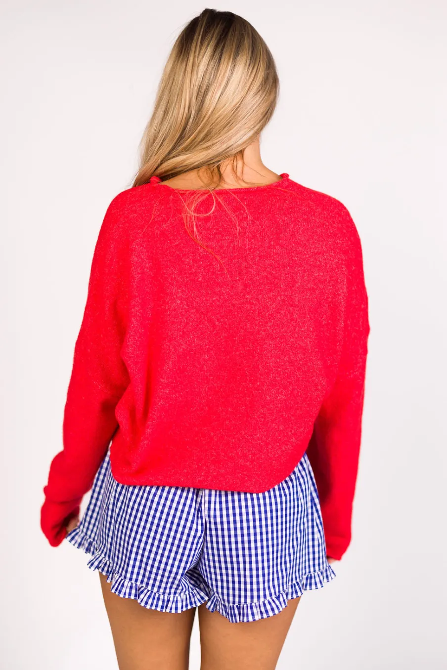 Fashion Worth Collective Georgia Gingham Ruffle Hem Shorts in Blue