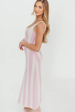 Sale Worth Collective Gianna Striped Sweater Maxi Dress in Pink/Ivory