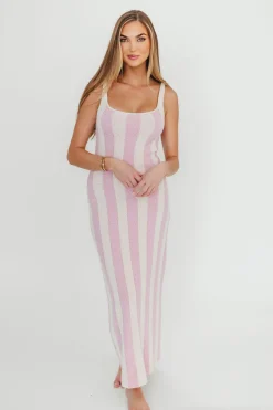Sale Worth Collective Gianna Striped Sweater Maxi Dress in Pink/Ivory