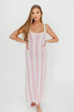 Sale Worth Collective Gianna Striped Sweater Maxi Dress in Pink/Ivory