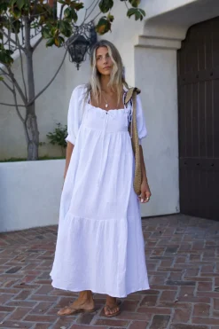 Fashion Worth Collective Goddess 100% Cotton Babydoll Maxi Dress in White - Bump Friendly