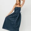 Discount Worth Collective Gracelyn Bow Tie Front Detail Maxi Dress in Navy
