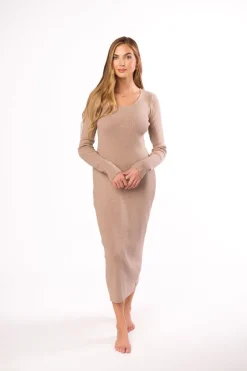 Online Worth Collective Gwen Ribbed Midi Dress in Mocha