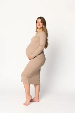Online Worth Collective Gwen Ribbed Midi Dress in Mocha