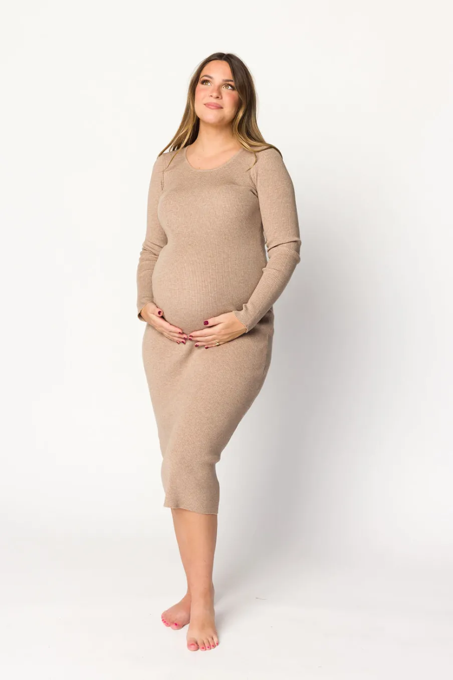 Online Worth Collective Gwen Ribbed Midi Dress in Mocha