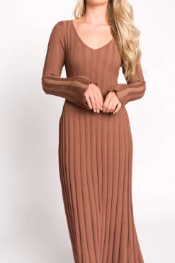 Sale Worth Collective Hadley Long Sleeve V-Neck Knit Maxi Dress in Cocoa
