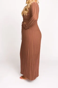Sale Worth Collective Hadley Long Sleeve V-Neck Knit Maxi Dress in Cocoa